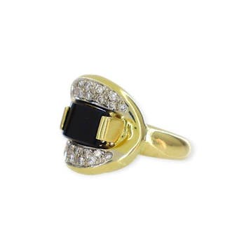 Bague - 18 carats Or jaune Onyx - Diamant, Nieuw
