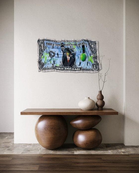 SOYZ BANK (1988) x NOBLE$$ (1990) - Magritte Buck by Noble$$, Antiquités & Art, Art | Peinture | Moderne