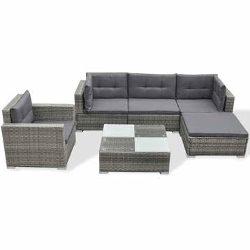 vidaXL 6-delige Loungeset met kussens poly rattan grijs, Verzenden, Nieuw, Loungeset
