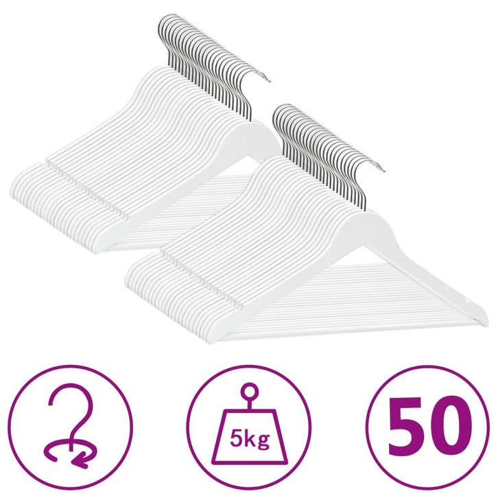 vidaXL 50-delige Kledinghangerset anti-slip hardhout wit, Maison & Meubles, Armoires | Penderies & Garde-robes, Envoi