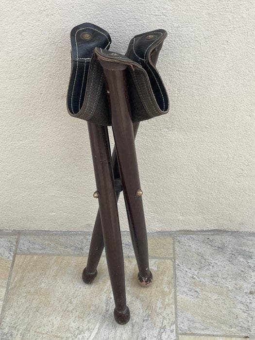 Kruk - Hout, Leder - Vouwkruk, Antiek en Kunst, Curiosa en Brocante