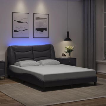 vidaXL Bedframe met LED zonder matras Hvar grijs 140x190, Verzenden, Nieuw