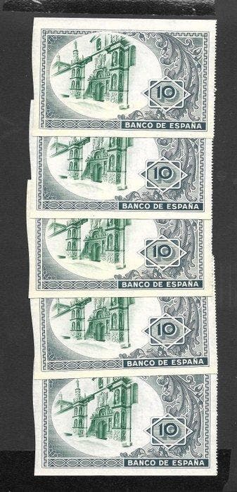 Spanje. - 5 x 10 Pesetas - 1937- Consecutive (Zonder