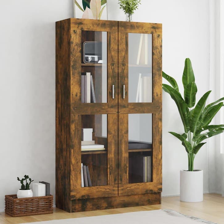 vidaXL Vitrinekast 82,5x30,5x150 cm bewerkt hout gerookt, Huis en Inrichting, Kasten | Boekenkasten, Nieuw, Verzenden