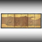 Byôbu  (paravent pliant) - Feuille dor, bois laqué,, Antiek en Kunst
