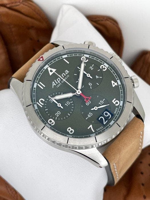 Alpina - Startimer Pilot Big Date Chronograph - AL-372GR4S26, Handtassen en Accessoires, Horloges | Heren