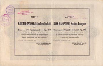 Pologne. Malopolski Bank - Krakau 1920 (Sans prix de, Antiquités & Art