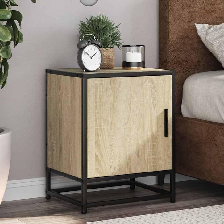 vidaXL Nachtkastje 40x31x50 cm bewerkt hout en metaal sonoma, Huis en Inrichting, Slaapkamer | Nachtkastjes, Nieuw, Verzenden