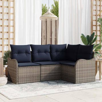 vidaXL Tuinbank Set Grijs poly rattan, Verzenden, Nieuw