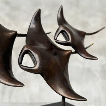 sculptuur, Bronze sculpture of a Manta Ray family - Bronze -