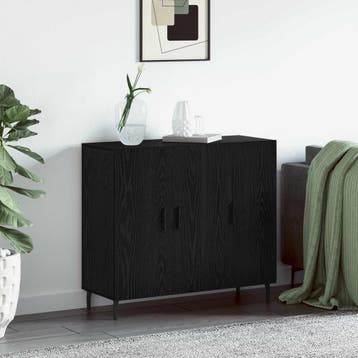 vidaXL Dressoir Zwart Eiken 90 x 34 x 80 cm Bewerkt hout, Verzenden, Nieuw
