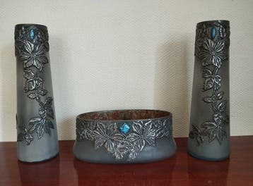 Vase (3) - verre turquoise métal