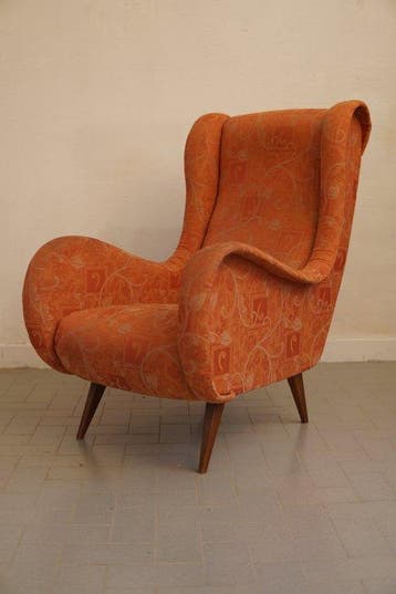 Fauteuil - Hout, stof - Italiaanse wingback-stoel, uit de