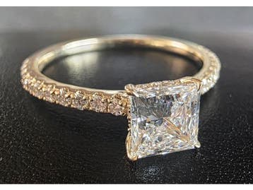 Veiling - Gouden ring met 1 crt Prinsess diamant ( IGI ), Bijoux, Sacs & Beauté
