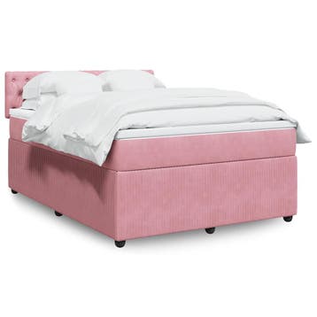 vidaXL Boxspring met matras fluweel roze 140x200 cm, Verzenden