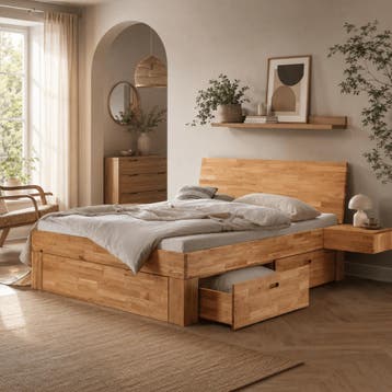 Van Schaik Nordic Oak Massief Houten Ledikant met Bedlades -, Huis en Inrichting, Nieuw
