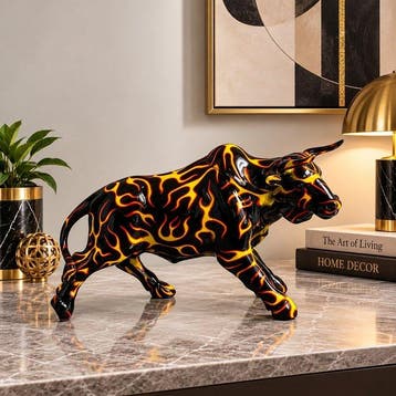 Beeldje - Flame Bull sculpture Decorative Figurine - Hars