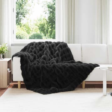 vidaXL Antislip deken van imitatie konijnenbont Olite Zwart, Maison & Meubles, Verzenden