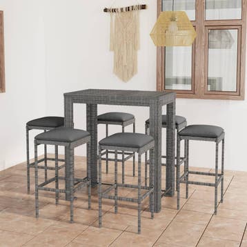 vidaXL 7-delige Tuinbarset met kussens poly rattan grijs, Verzenden, Nieuw