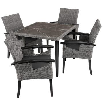 tectake Wicker tafel Tarent met 4 stoelen Rosarno - grijs, Verzenden