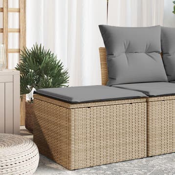 vidaXL Tuinkruk met kussen 55x55x37 cm poly rattan beige, Verzenden, Nieuw