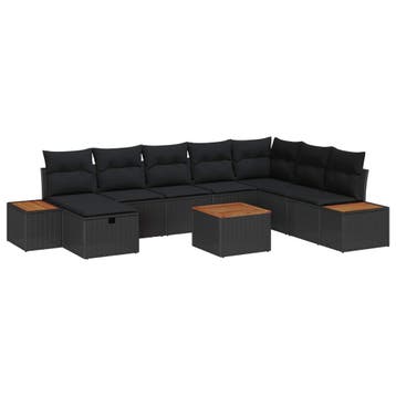 vidaXL Tuinbank Set 9 st Zwart poly rattan, Verzenden, Nieuw