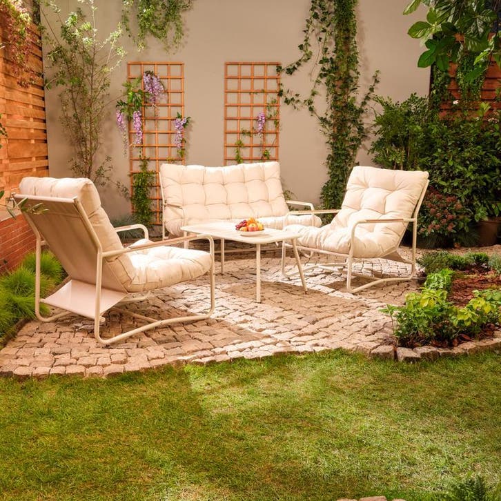 Loungeset met luxe kussens – crème - 4-delig, Huis en Inrichting, Tafels | Eettafels, Nieuw, Verzenden