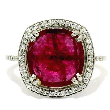 Ring Platina - 4.64ct. tw. Robijn - Diamant -
