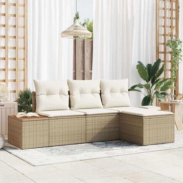 vidaXL Tuinbank Set 4 st Beige en Crème Poly Riet, Verzenden, Nieuw