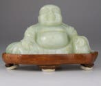 Chinese Carved Serpentine Buddha Stand Statue Figure -