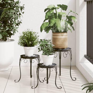 vidaXL Plantenstandaards 3 st keramiek zwart en wit, Verzenden