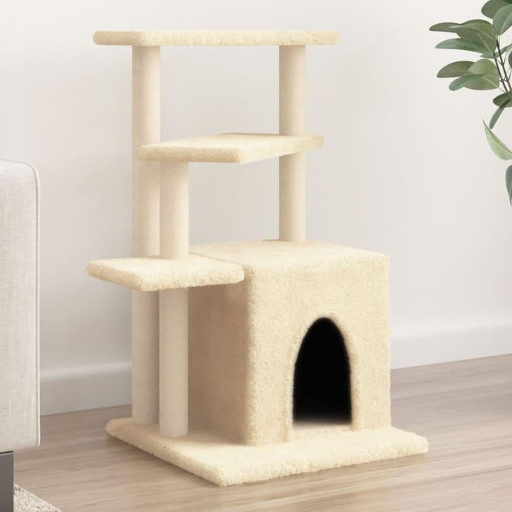 vidaXL Kattenmeubel met sisal krabpalen 83,5 cm crèmekleurig, Dieren en Toebehoren, Katten-accessoires, Nieuw, Verzenden
