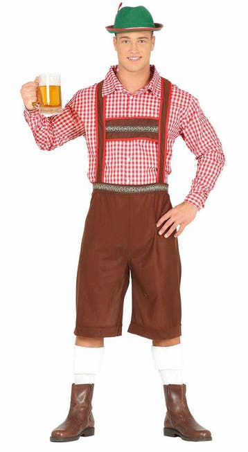 Lederhose Lang Bruin en Blouse Heren L, Verzenden