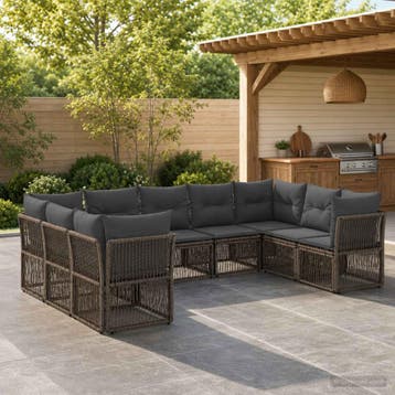 vidaXL Tuinbank Set 9 st Grijs poly rattan, Verzenden