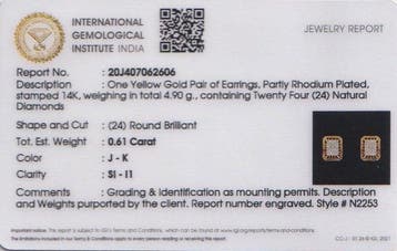 Boucles doreilles cloutées - 14 carats Or jaune - 0.61ct.
