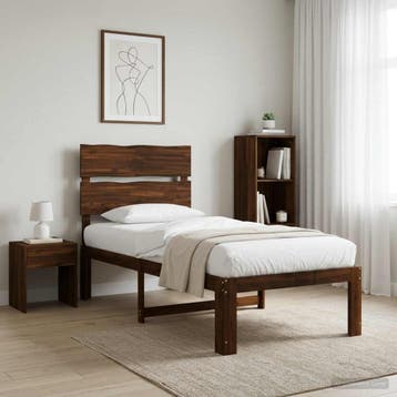 vidaXL Eenpersoonsbed met hoofdbord ROSTOCK Donkerbruin 90 x, Huis en Inrichting, Slaapkamer | Bedden, Verzenden, Nieuw
