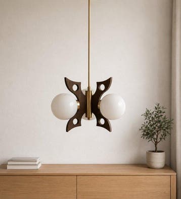 space age solid wood glass lamp woth brass - Szarvas -