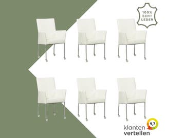 Set van 6 Leren eetkamerstoelen Comfort met wieltjes en, Ophalen of Verzenden, Nieuw, Leer, Eén