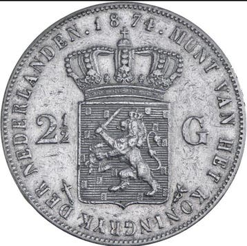 Nederland. Willem III. 2 1/2 Gulden 1874 (Zonder