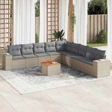 vidaXL 10-delige Loungeset met kussens poly rattan beige, Verzenden, Nieuw, Loungeset
