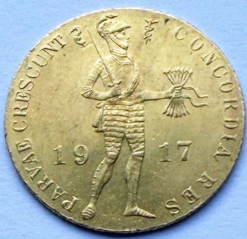 Nederland. Wilhelmina. Gouden Enkele Dukaat 1917