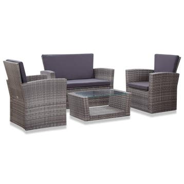 vidaXL 4-delige Loungeset met kussens poly rattan grijs, Verzenden, Nieuw, Loungeset