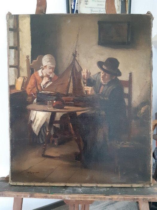 Hollandse School (XIX-XX) - De modelscheepsbouwer, Antiek en Kunst, Kunst | Schilderijen | Klassiek