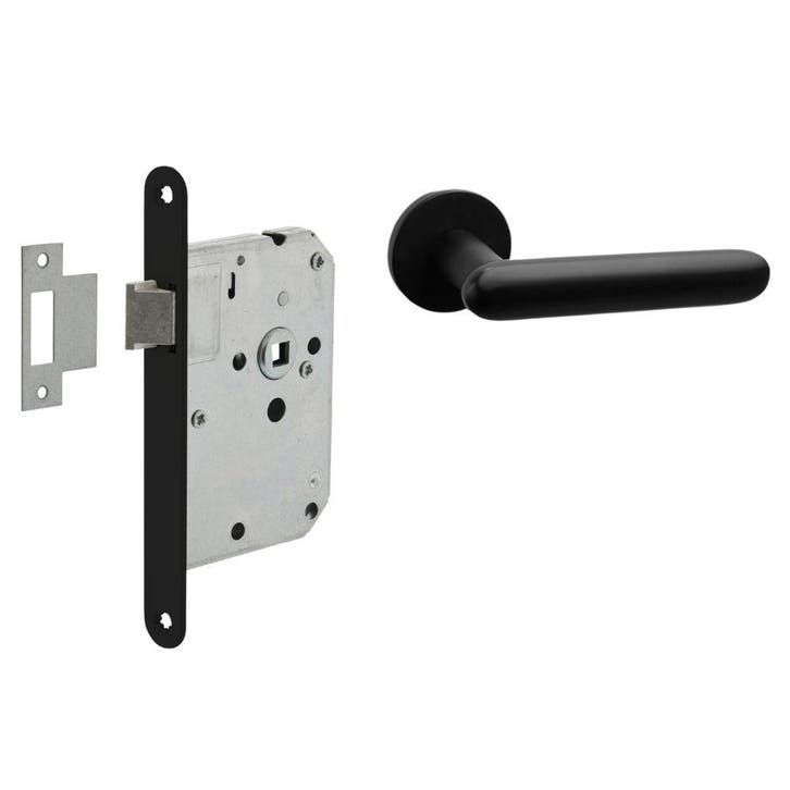 Deurbeslag set loopslot en deurklink Rinnovo zwart geveer..., Doe-het-zelf en Bouw, Hang- en Sluitwerk, Klink of Kruk, Nieuw, Overige materialen