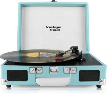 2dekans | Vintage Vinyl kofferplatenspeler blauw - line-in, Ophalen of Verzenden