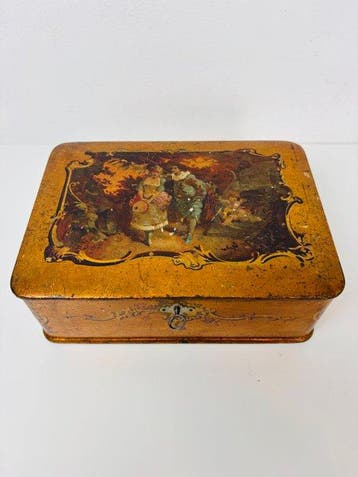 Doos - Antieke 19e-eeuwse lakdoos met romantisch tafereel -