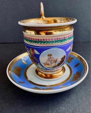 Tasse et soucoupe - Porcelaine - Tazza Vieux Paris XIX
