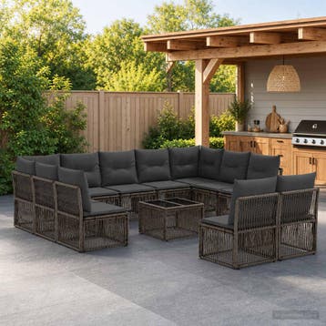 vidaXL Tuinbank Set 12 st Grijs poly rattan, Verzenden, Nieuw