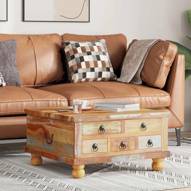 Gerecycled hout tafel 70x70x38 | Retour Deal | Landelijke..., Huis en Inrichting, Tafels | Salontafels, 50 tot 100 cm, Vierkant