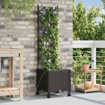 vidaXL Tuin Plantenbak met Irrigatie en Wielen Bruin 40 x 40, Verzenden